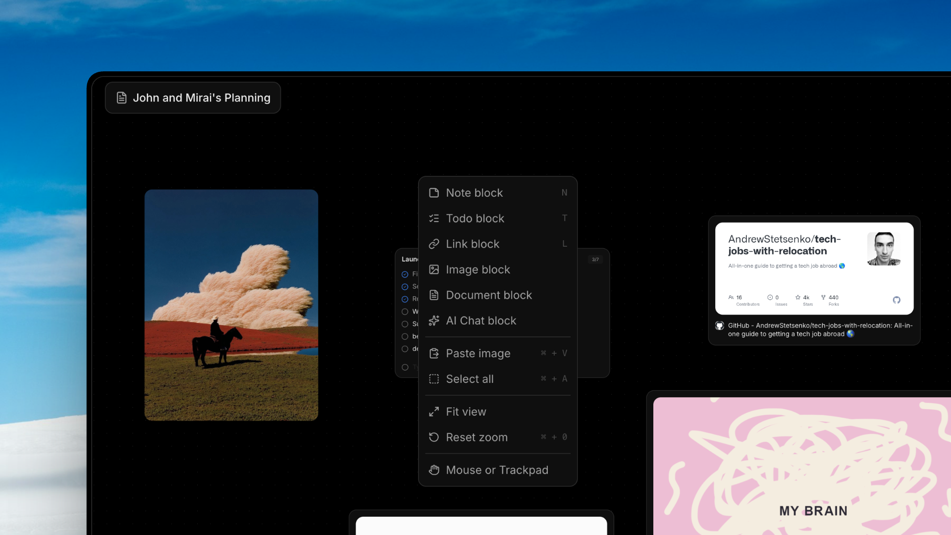 Right-click menu & navigation modes